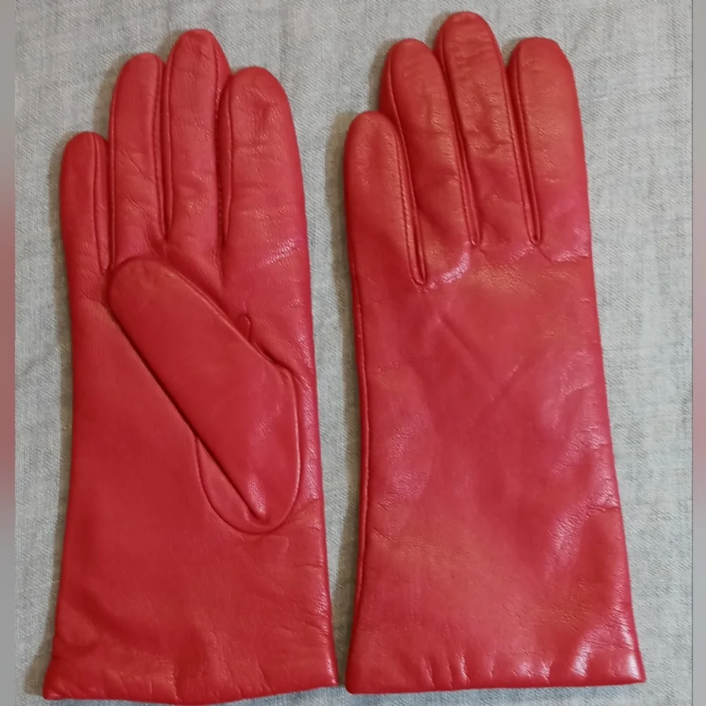 Red Leather & Cashmere Gloves